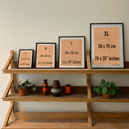 Size guide: S 21 x 29,7 cm, M 30 x 40 cm, L 40 x 50 cm, XL 50 x 70 cm