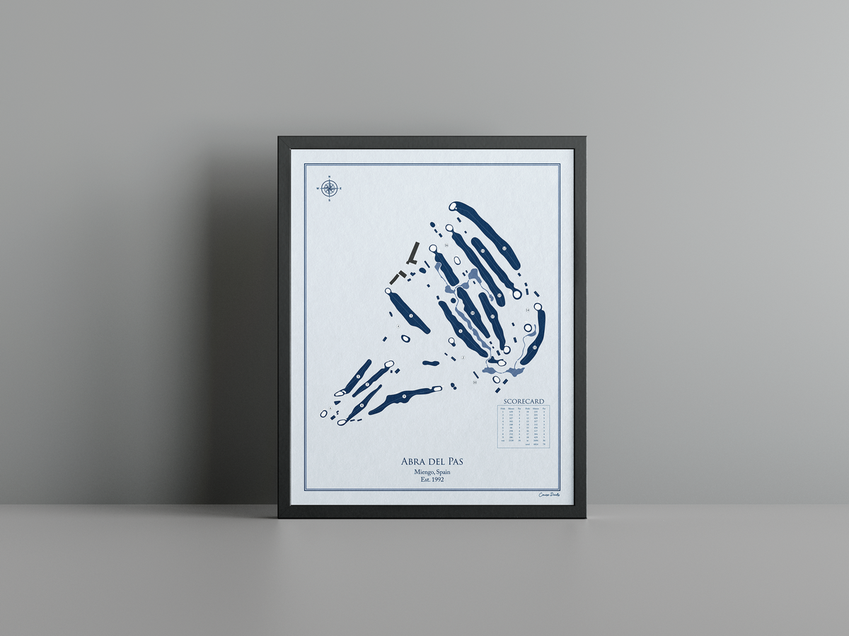 Abra del Pas golf course print, blue frame