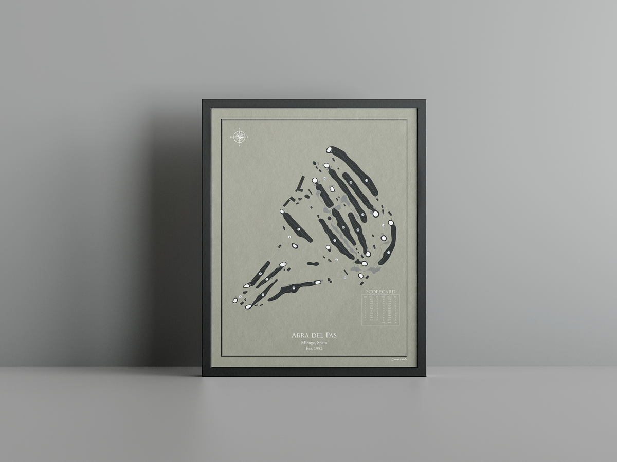 Abra del Pas golf course print, brown frame