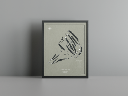 Abra del Pas golf course print, brown frame