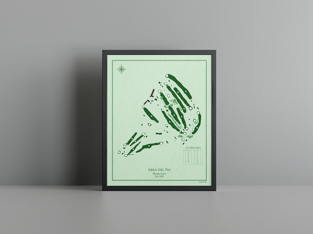 Abra del Pas golf course print, green frame