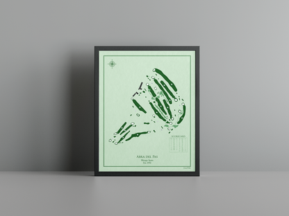 Abra del Pas golf course print, green frame