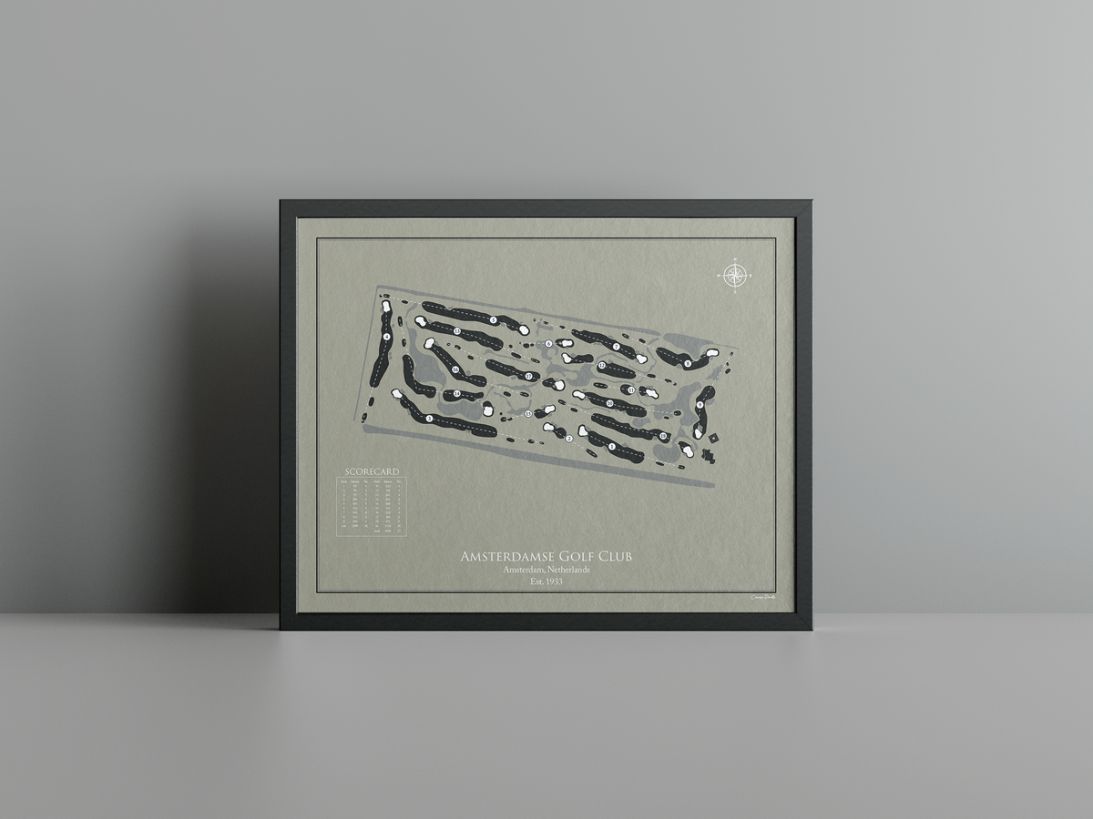 Amsterdamse Golf Club golf course print, brown frame