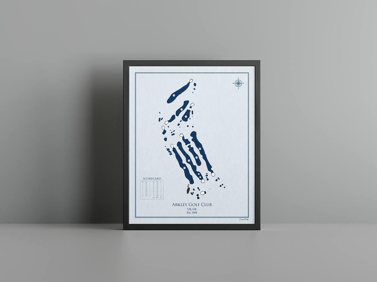 Arkley Golf Club golf course print, blue frame