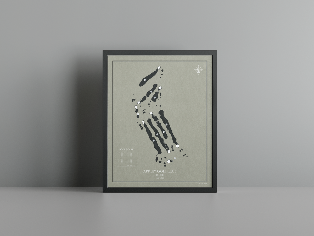Arkley Golf Club golf course print, brown frame