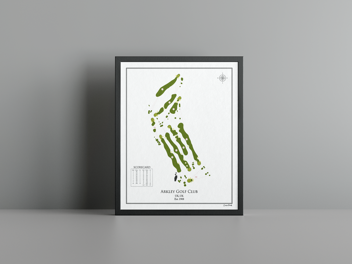 Arkley Golf Club golf course print, white frame