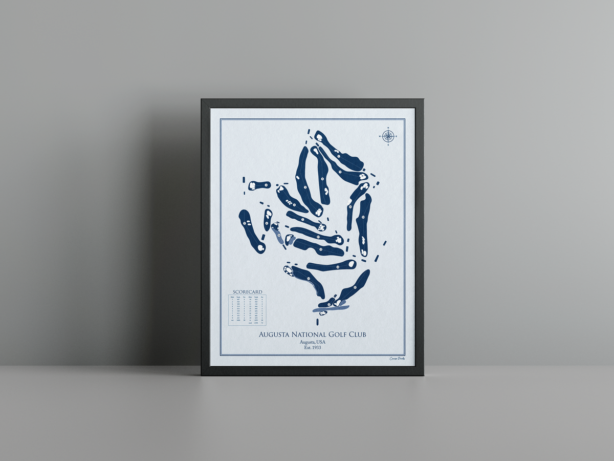 Augusta National golf course print, blue frame