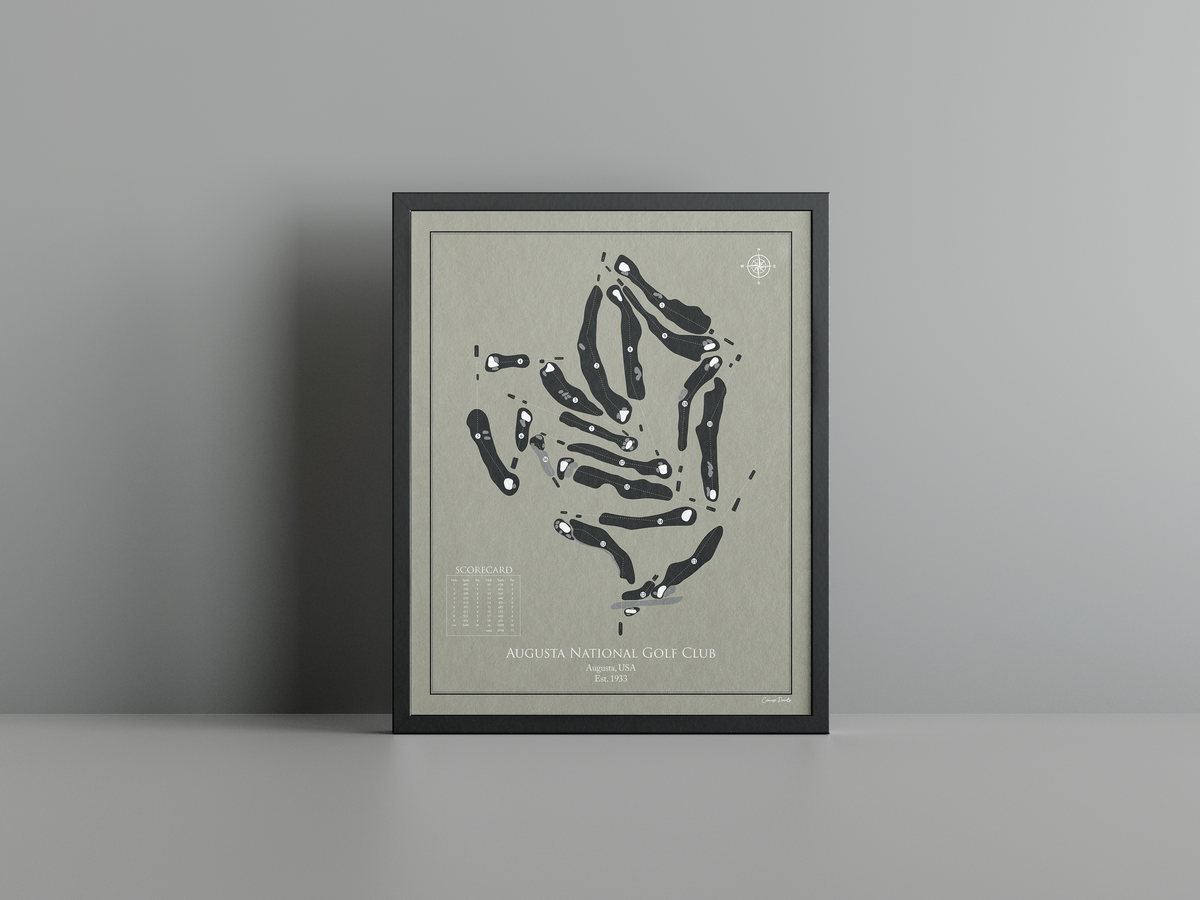Augusta National golf course print, brown frame