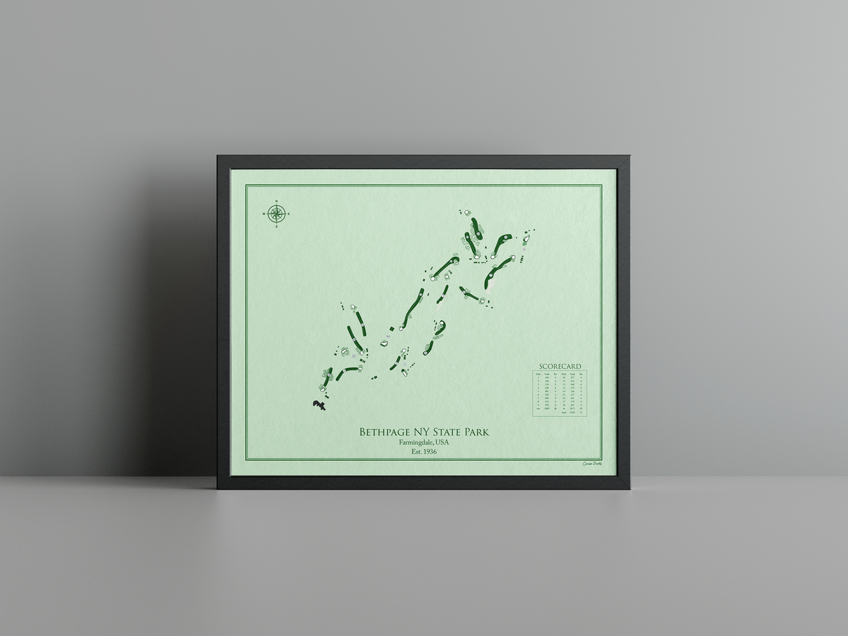 Bethpage Black golf course print, green frame