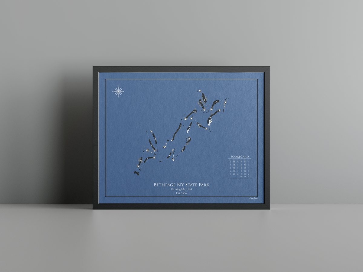 Bethpage Black golf course print, navy frame