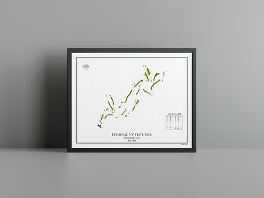 Bethpage Black golf course print, white frame