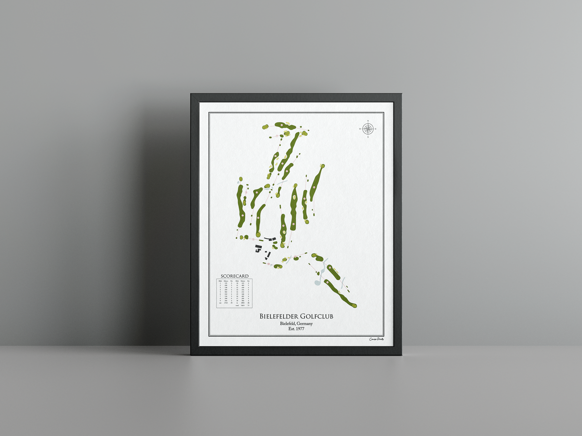 Bielefelder Golfclub golf course print, white frame