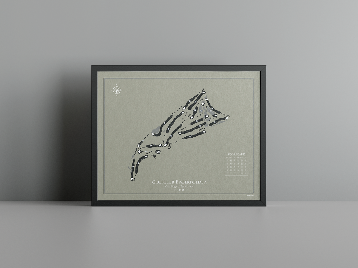 Broekpolder Golf Club golf course print, brown frame