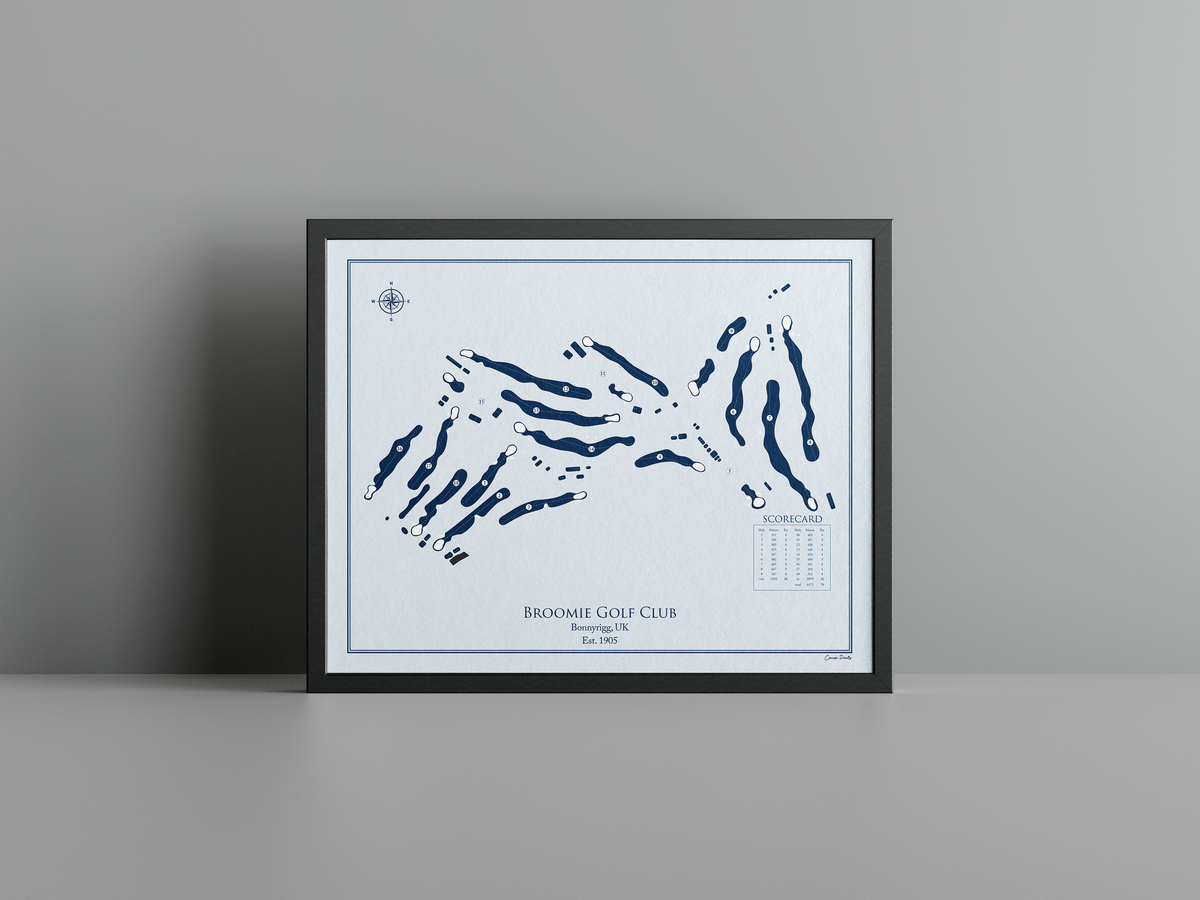 Broomie Golf Club golf course print, blue frame
