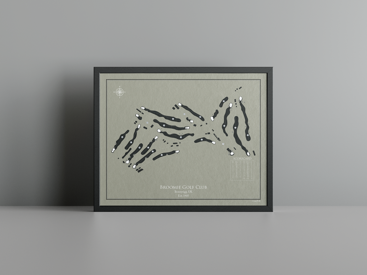 Broomie Golf Club golf course print, brown frame