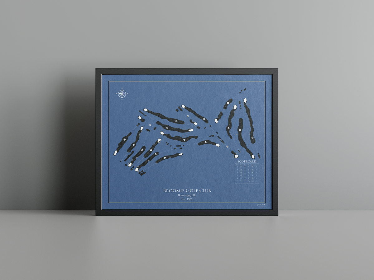 Broomie Golf Club golf course print, navy frame