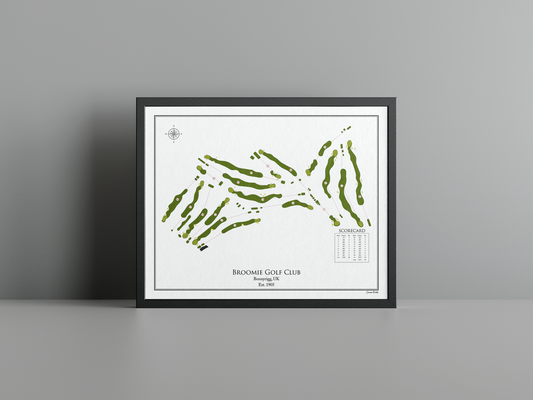 Broomie Golf Club golf course print, white frame
