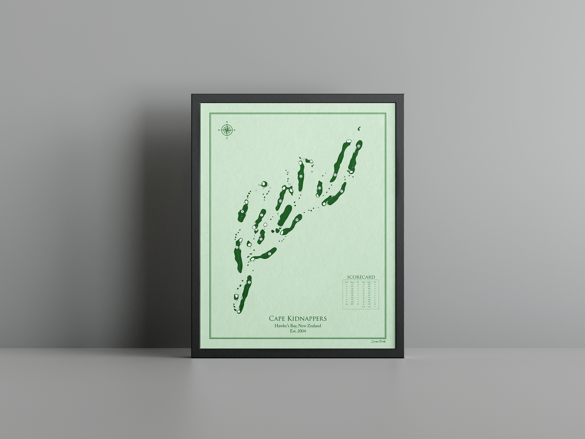 Cape Kidnappers golf course print, green frame