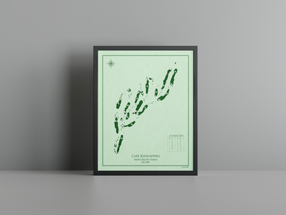 Cape Kidnappers golf course print, green frame