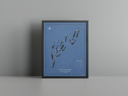 Cape Kidnappers golf course print, navy frame