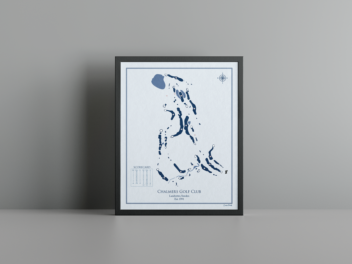 Chalmers Golf Club golf course print, blue frame