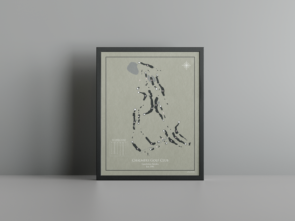 Chalmers Golf Club golf course print, brown frame