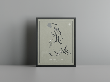 Chalmers Golf Club golf course print, brown frame