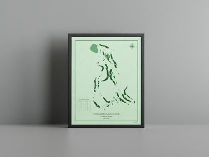 Chalmers Golf Club golf course print, green frame