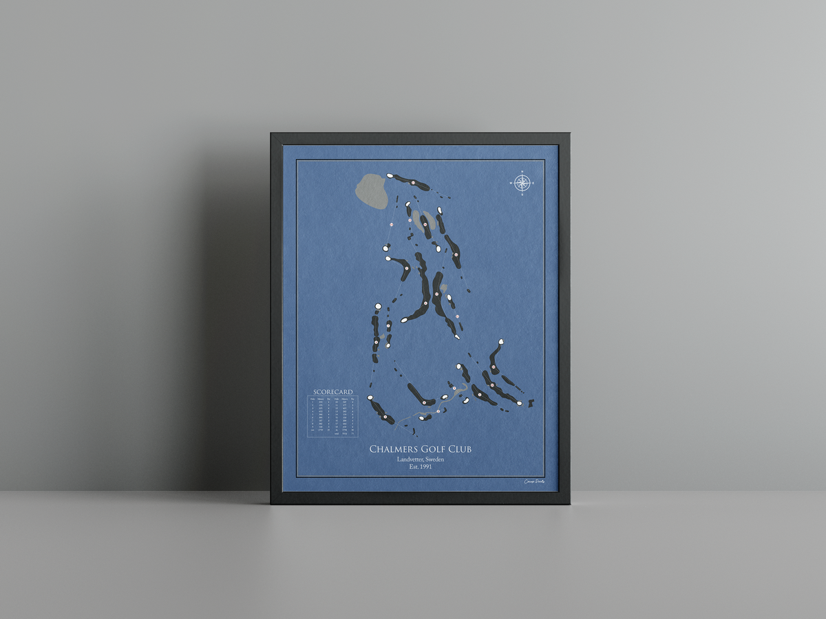 Chalmers Golf Club golf course print, navy frame