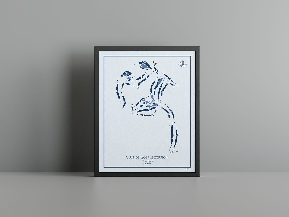 Club de Golf Escorpión golf course print, blue frame