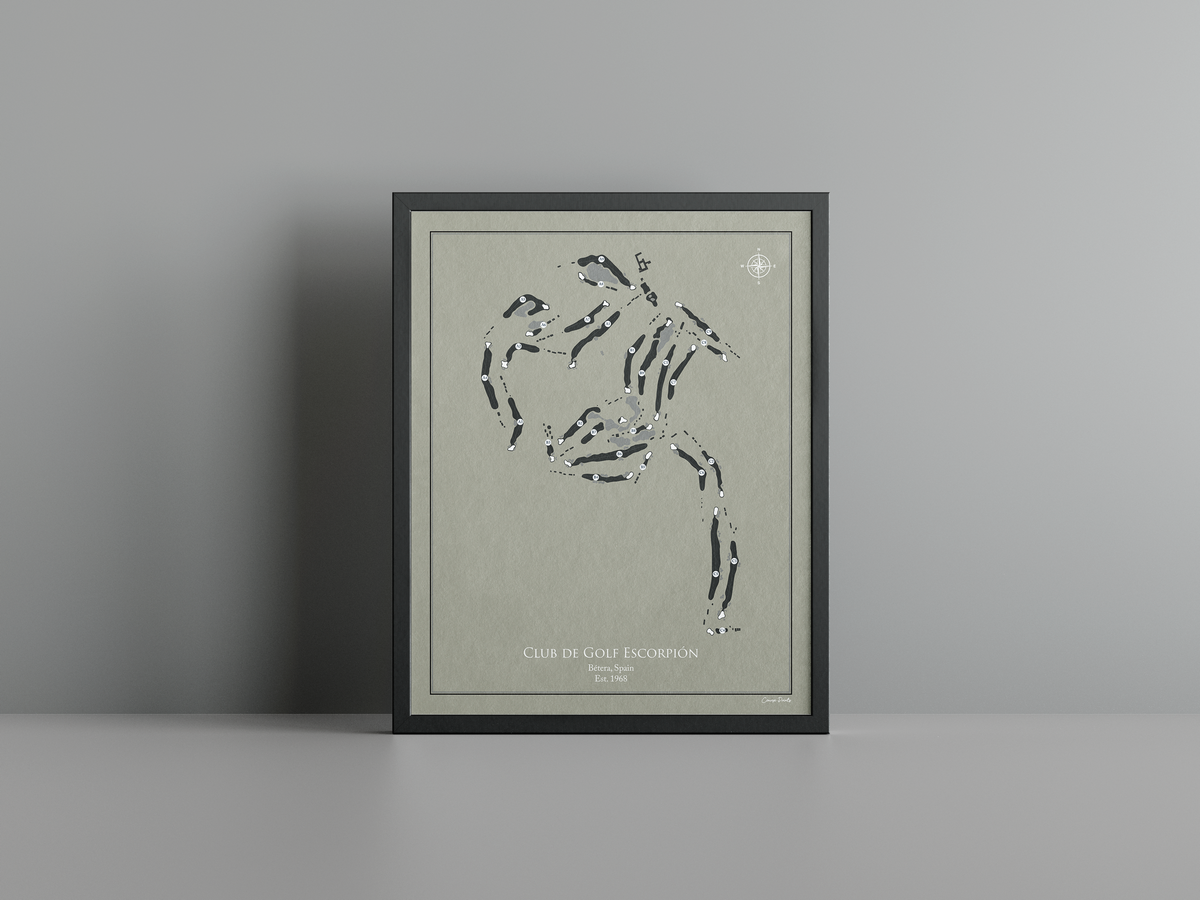 Club de Golf Escorpión golf course print, brown frame