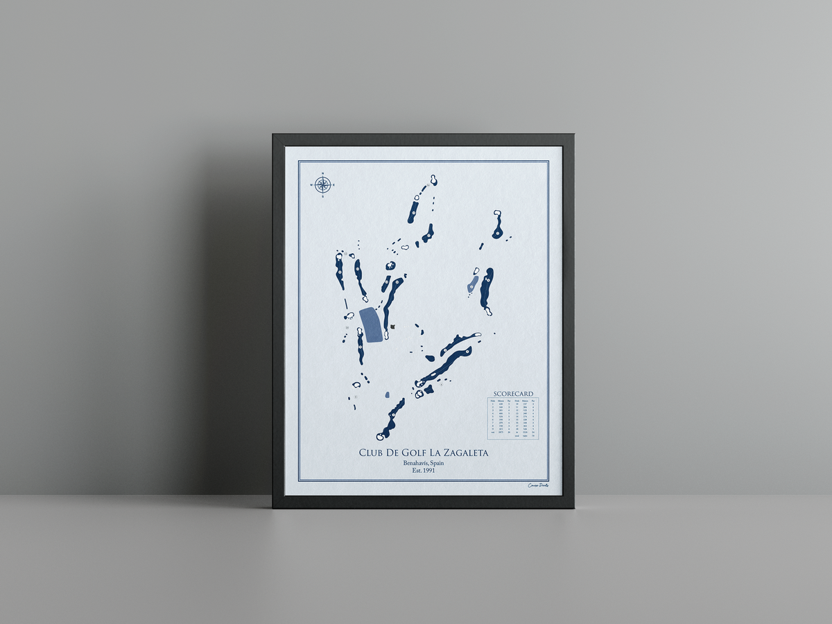 Club de Golf La Zagaleta - New Course golf course print, blue frame
