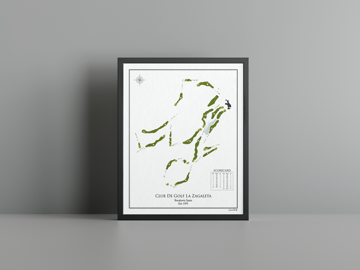Club de Golf La Zagaleta - Old Course golf course print, white frame