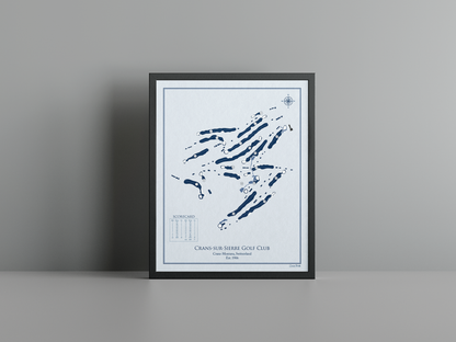 Crans-sur-Sierre Ballesteros Course golf course print, blue frame