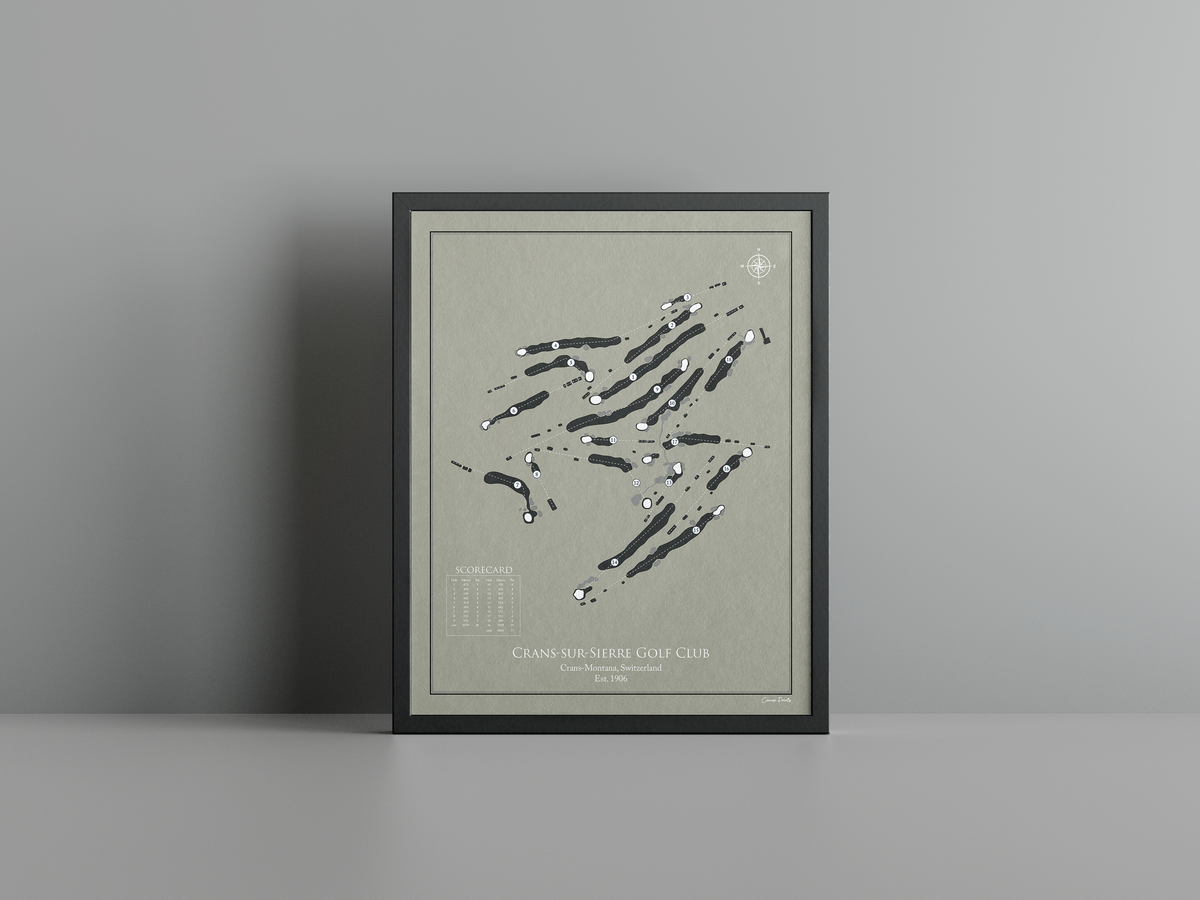 Crans-sur-Sierre Ballesteros Course golf course print, brown frame