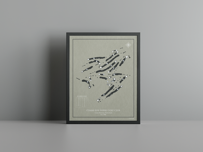 Crans-sur-Sierre Ballesteros Course golf course print, brown frame
