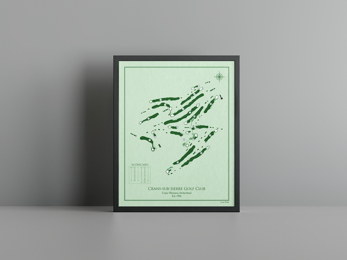Crans-sur-Sierre Ballesteros Course golf course print, green frame