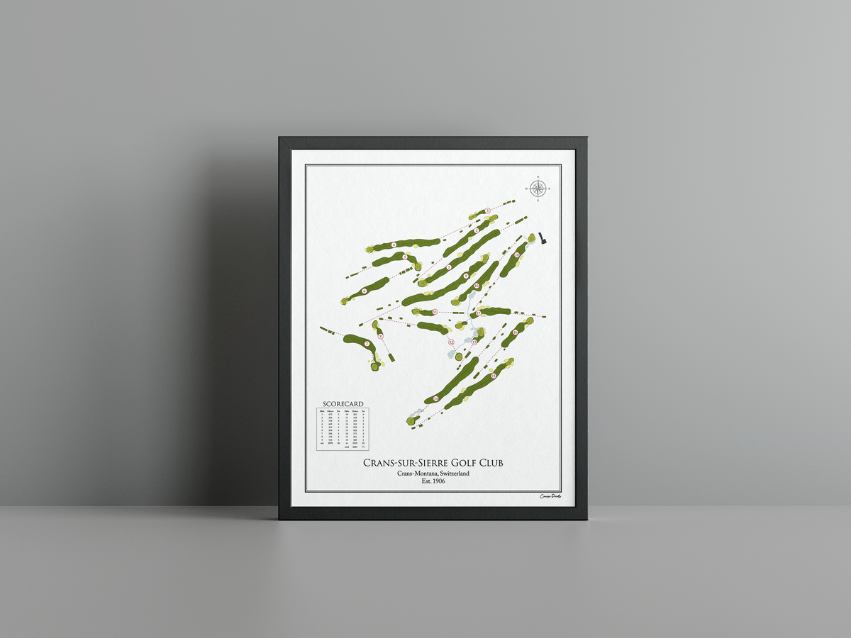 Crans-sur-Sierre Ballesteros Course golf course print, white frame