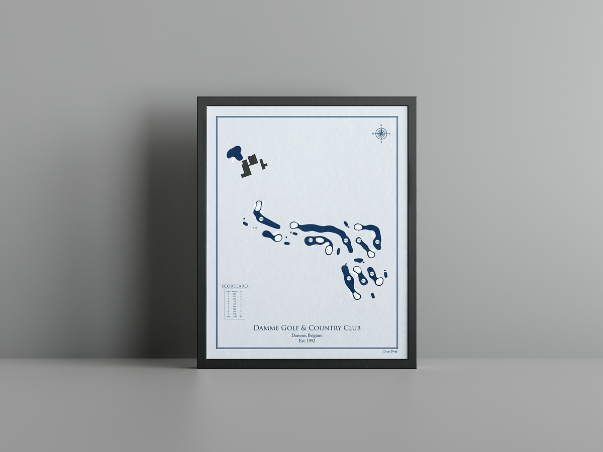 Damme Golf & Country golf course print, blue frame