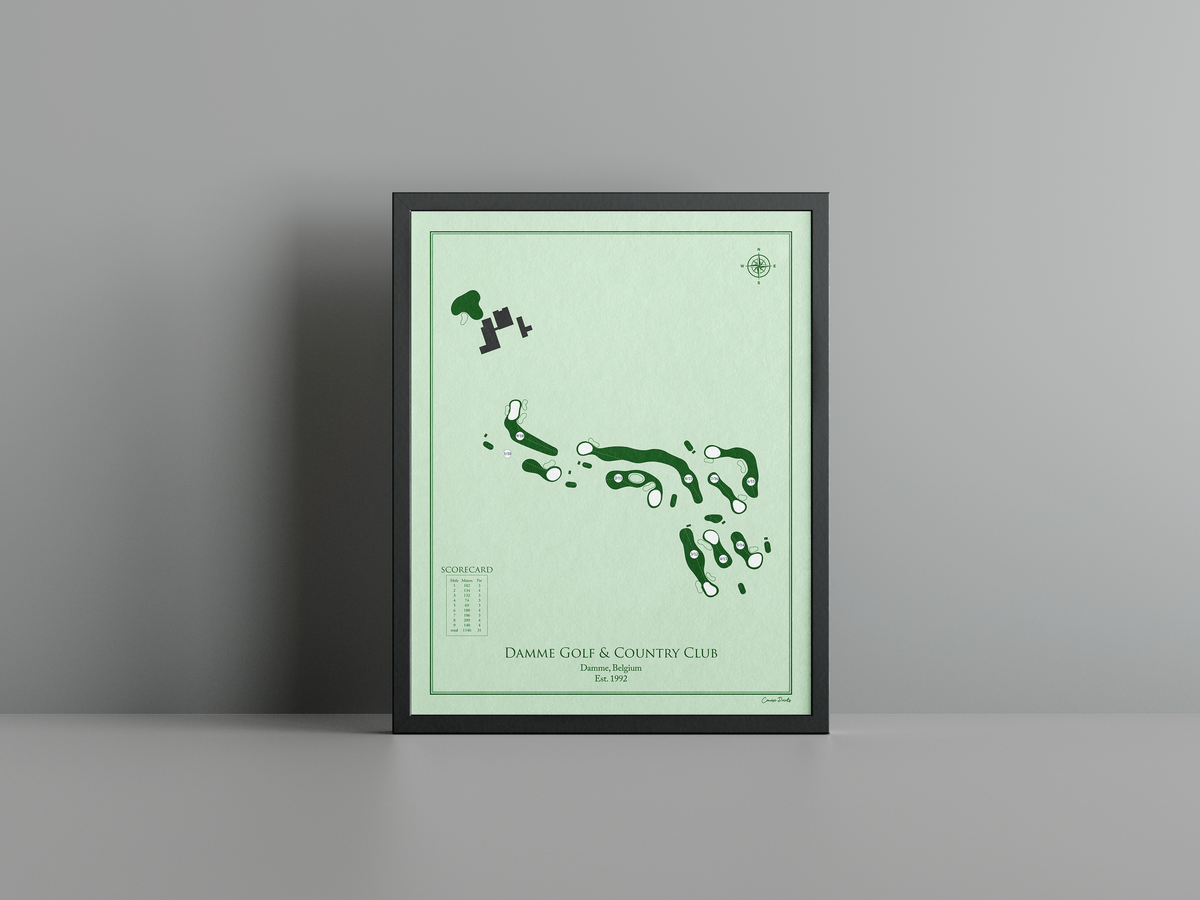 Damme Golf & Country golf course print, green frame