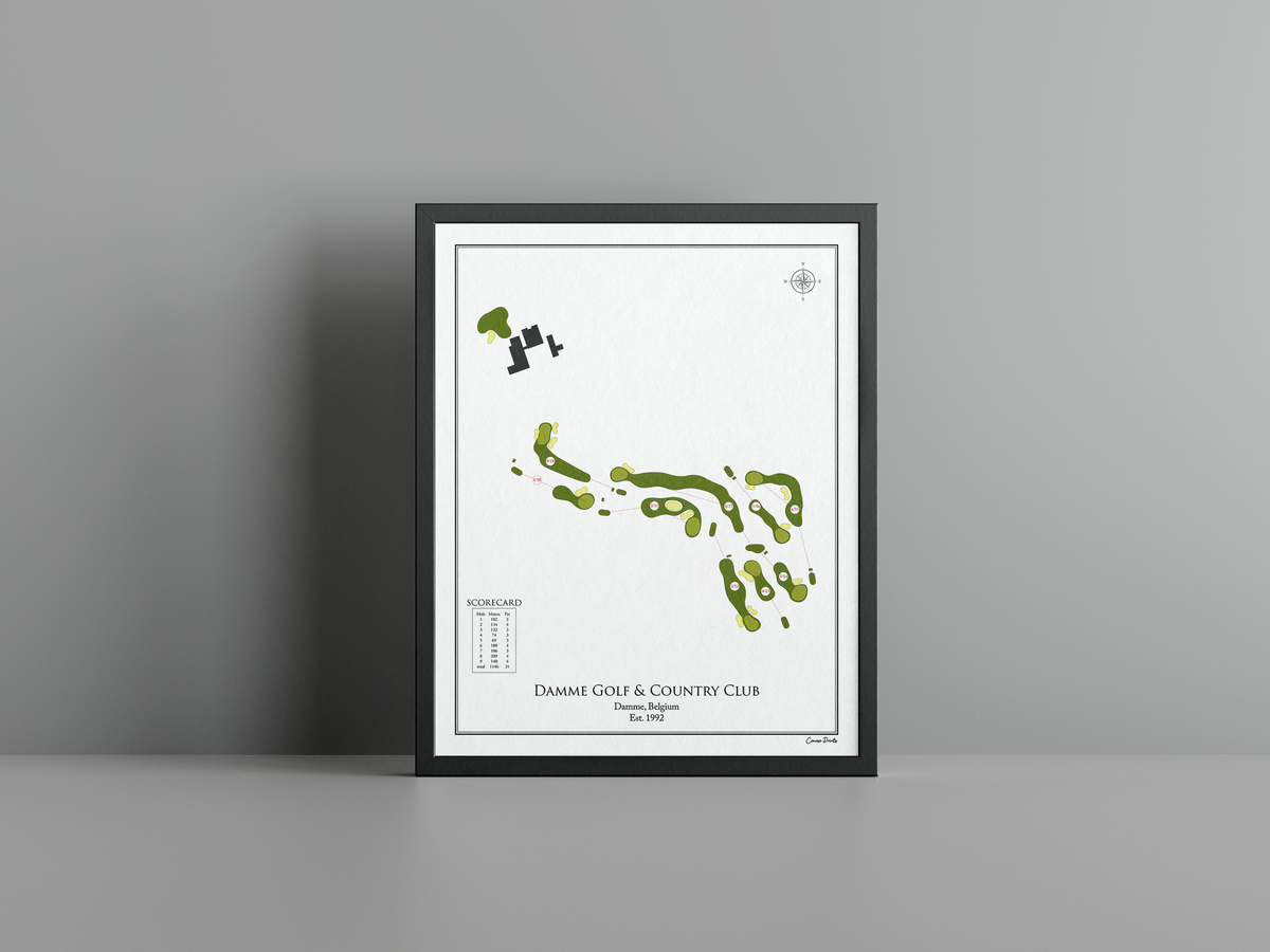 Damme Golf & Country golf course print, white frame