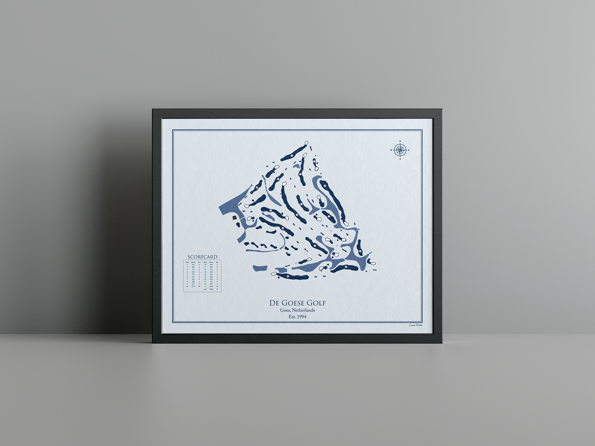 De Goese Golf golf course print, blue frame