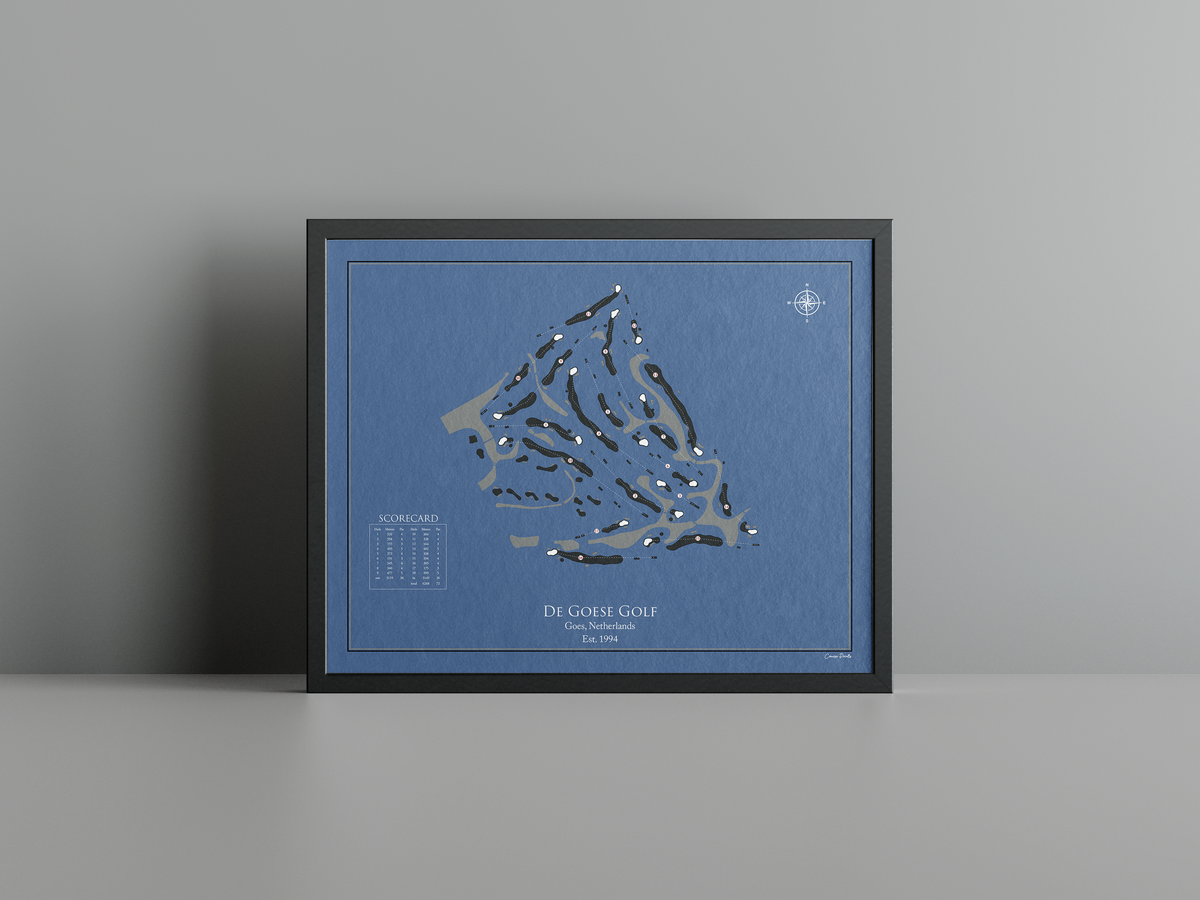 De Goese Golf golf course print, navy frame