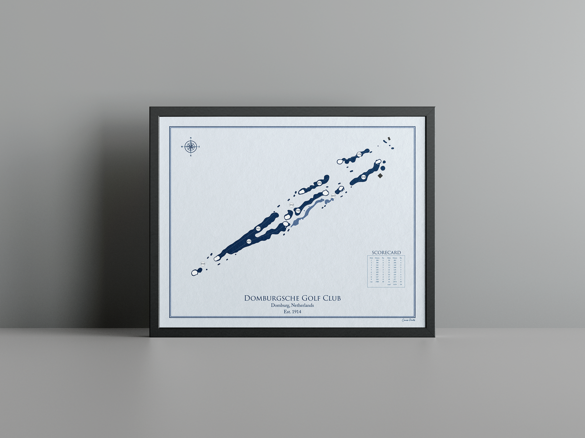 Domburgsche Golf Club golf course print, blue frame