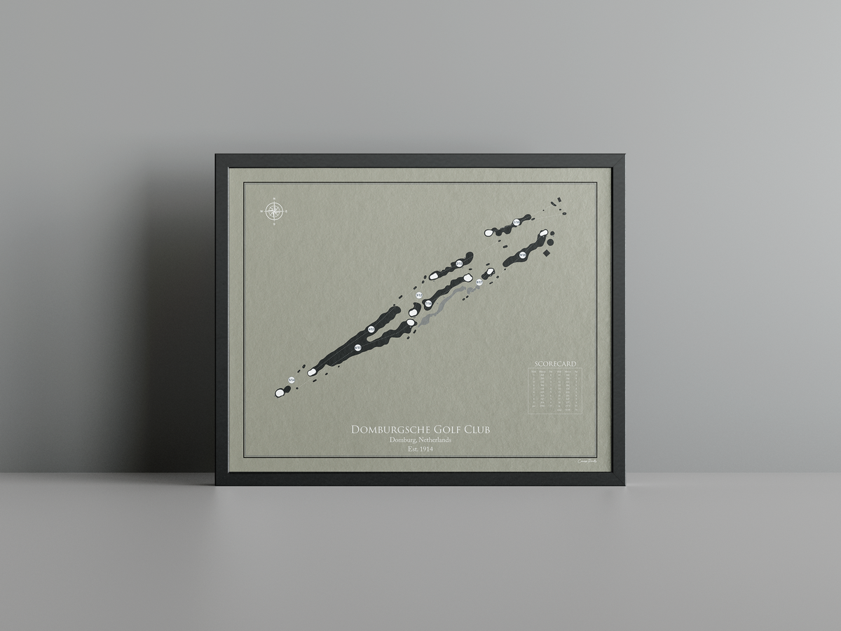Domburgsche Golf Club golf course print, brown frame