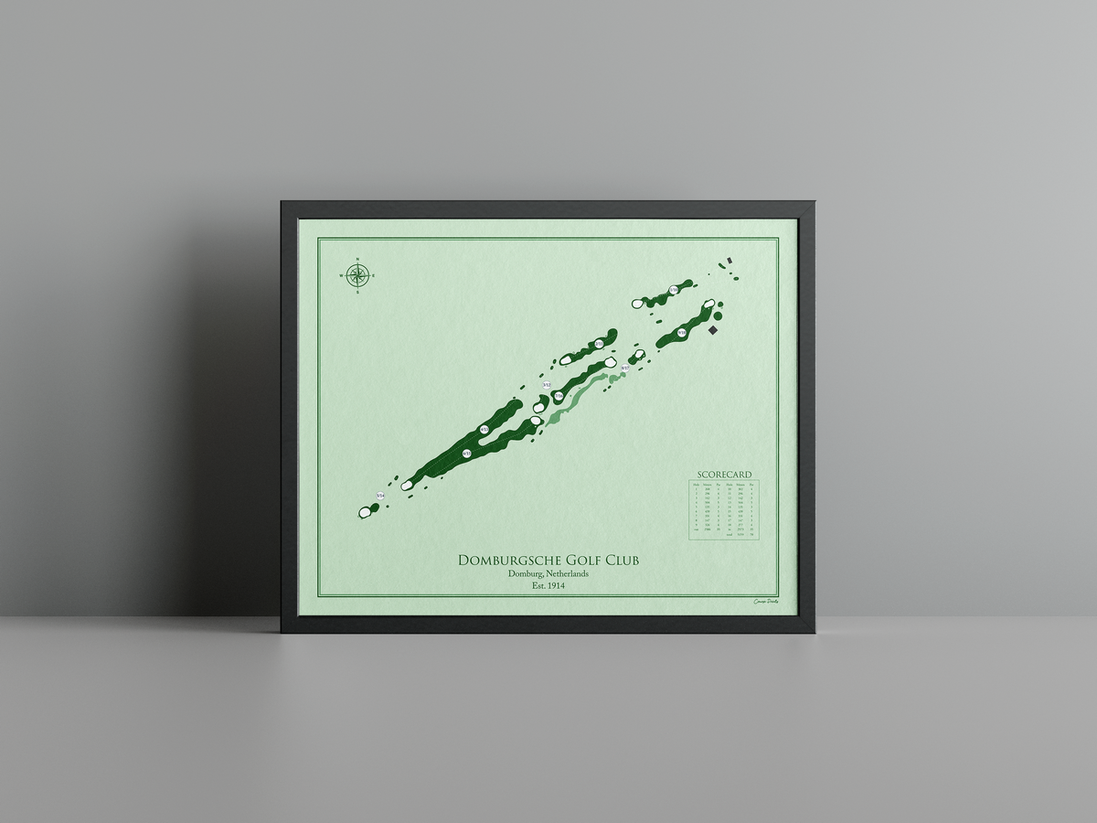 Domburgsche Golf Club golf course print, green frame