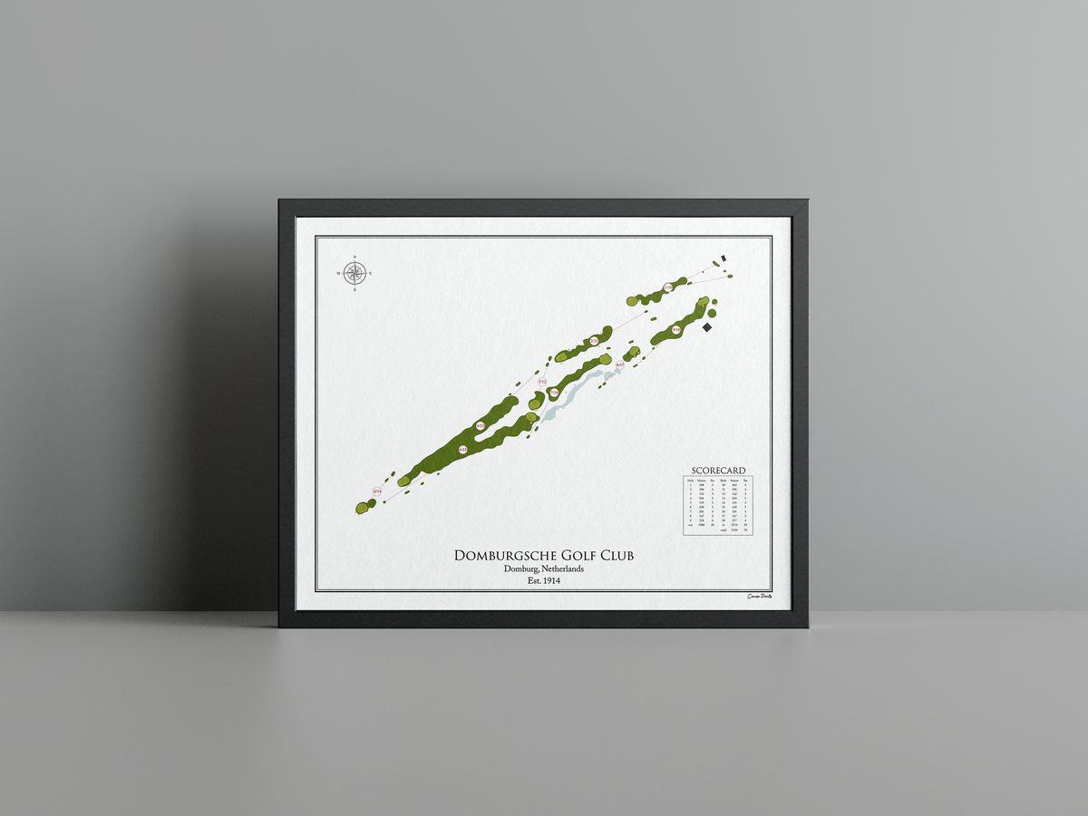 Domburgsche Golf Club golf course print, white frame