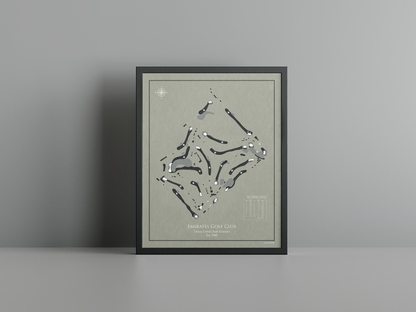 Emirates Golf Club - Majlis golf course print, brown frame