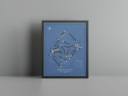 Emirates Golf Club - Majlis golf course print, navy frame