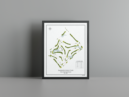 Emirates Golf Club - Majlis golf course print, white frame